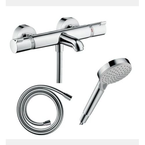 Hansgrohe - Pack mitigeur bain douche thermostatique Ecostat Comfort + Flexible Isiflex 160 cm + Pommeau de douche Vernis Blend 100 EcoSmart 2 jets chromé - Rose