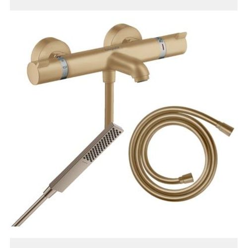 Hansgrohe - Pack mitigeur bain douche thermostatique Ecostat Comfort + Flexible Isiflex + Pommeau Pulsify E bronze brossé - Bronze