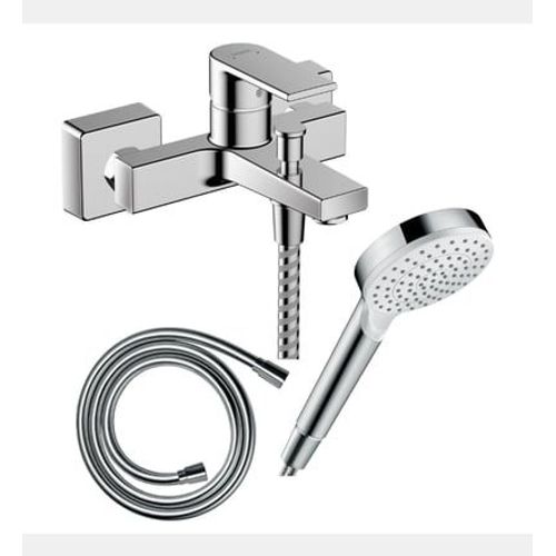 Hansgrohe - Pack mitigeur bain douche mécanique Vernis Shape C2 + Flexible Isiflex + Pommeau Vernis Blend 100 EcoSmart 1jet chromé - Rose