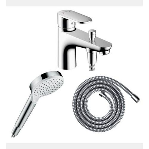Hansgrohe - Pack mitigeur bain douche monotrou Vernis Blend + Flexible Metaflex + Pommeau Crometta blanc/chromé - Blanc