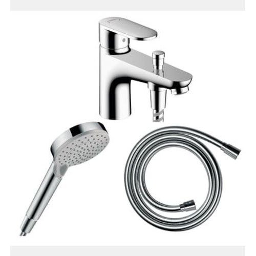 Hansgrohe - Pack mitigeur bain douche monotrou Vernis Blend + Flexible Isiflex + Pommeau Vernis Blend 100 Vario chromé - Rose
