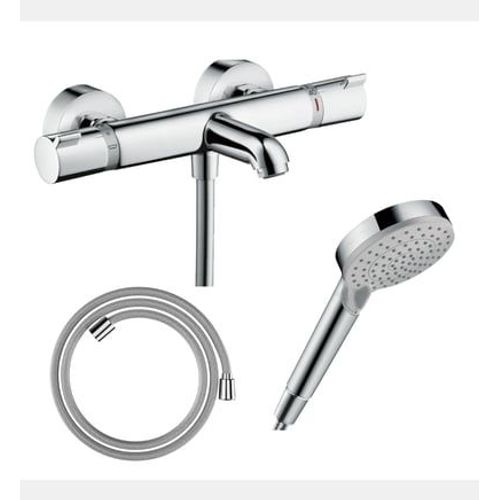 Hansgrohe - Pack mitigeur bain douche thermostatique Ecostat Comfort + Flexible Designflex 160 cm + Pommeau de douche Vernis Blend 100 EcoSmart 2 jets chromé - Rose