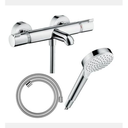 Hansgrohe - Pack mitigeur bain douche thermostatique Ecostat Comfort + Flexible Designflex 160 cm + Pommeau de douche Vernis Blend 100 EcoSmart 1 jet chromé - Rose