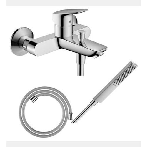 Hansgrohe - Pack mitigeur bain douche mécanique Logis + Flexible Designflex + Pommeau Pulsify E 100 EcoSmart chromé - Rose