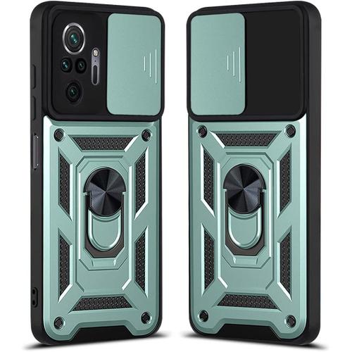 Hicaseer Coque Pour Redmi Note 10 Pro,Ultra-Mince Militaire Résistant Aux Chutes Pc Hybride Étui Double Couche Bague De Doigt Stands Coque Pour Xiaomi Redmi Note 10 Pro 6.67 - Vert