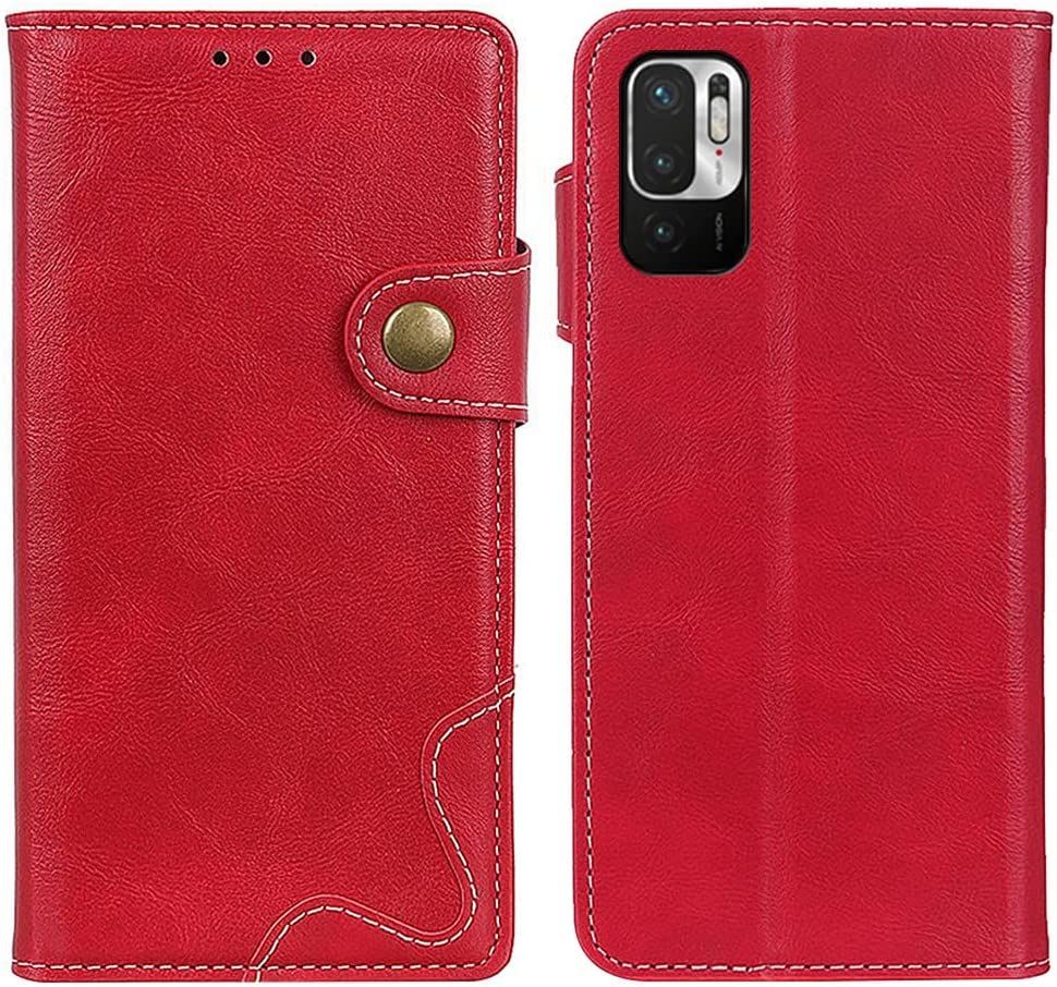 Hicaseer Coque Pour Redmi Note 10 Je,Pu Cuir Véritable Texturé Magnétique Portefeuille Étui Titulaire Résistant Aux Chocs Titulaire Coque Pour Xiaomi Redmi Note 10 Je 6.5""-Rouge