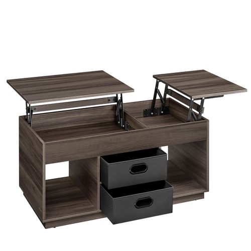 Table Basse 2 Tiroirs Compartiments Cachés Et Ouverts Marron Cendré