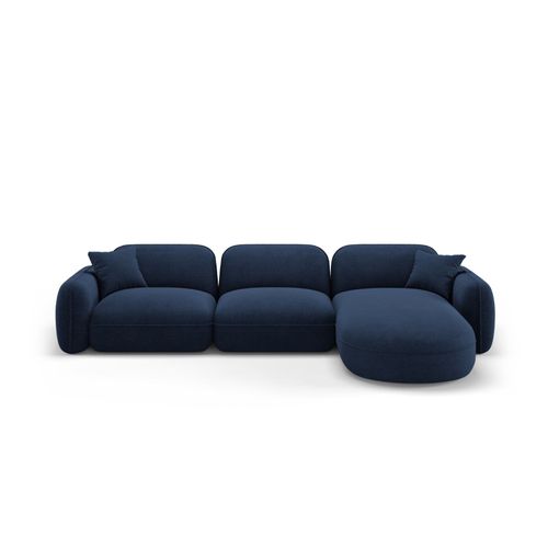 Canapé D'angle Droit Modulable 4 Places En Velours Bleu Foncé