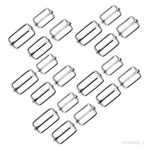 20 Rectangle Adjuster Glide Slides Buckle, Roller Pin Buckles Slider Strap Adjuster For (Silver)