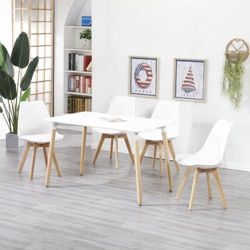 Ensemble Table De Salle À Manger Complet - 4 Chaises Blanc + Table Blanche - Design Scandinave