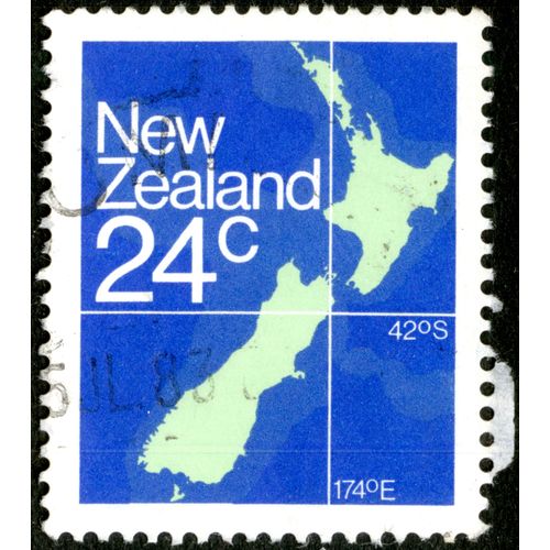 Timbre Oblitéré New Zealand, 24c, 42°S , 174°E