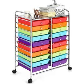 Costway Tour De Rangement À Roulettes - 20 Tiroirs Amovibles 64 X 39 X 88 Cm Format A4 Et Lettre De Couleur Arc-En-Ciel