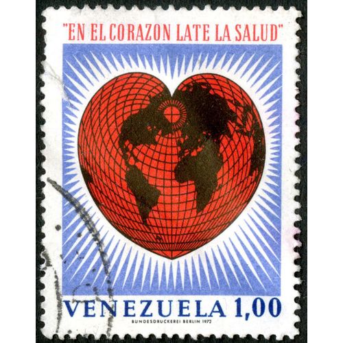 Timbre Oblitéré Venezuela, En El Corazon Late La Salud, Bundesdruckerei Berlin 1972, 1.00