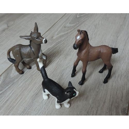 Figurines Animaux Papo : Poulain Bai, Anon Et Chat