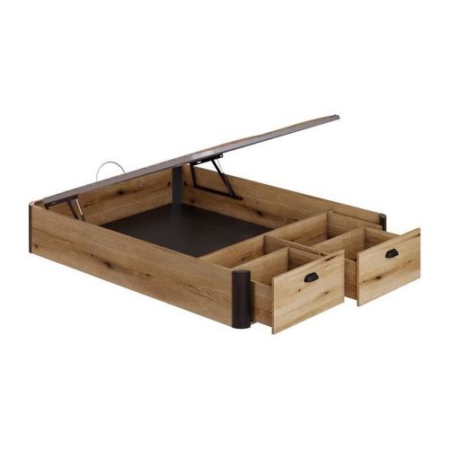 Lit Coffre Adulte - Couchage 140x190 Cm - 2 Tiroirs Frontaux - Fabriqué En Espagne