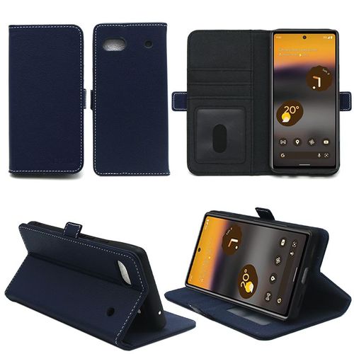 Google Pixel 6a 5g Etui Protection Portefeuille Bleu À Rabat Avec Porte Cartes - Housse Folio Bleue Navy Coque Silicone Antichoc Smartphone 2022 - Accessoires Pochette Case