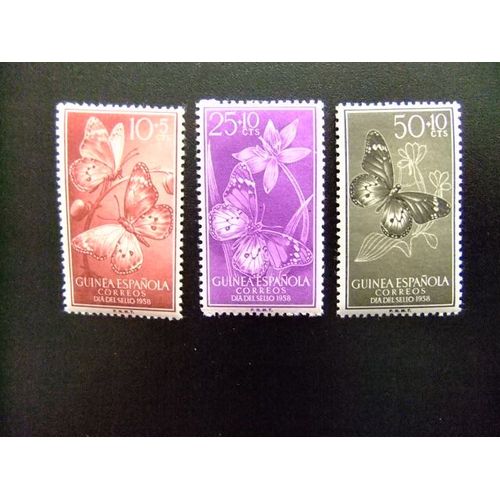 Ar Guinée Espagnole 1958 / Faune Insectes Papillons / Edifil 388 / 390 ** Yvert 403 / 405 Mnh