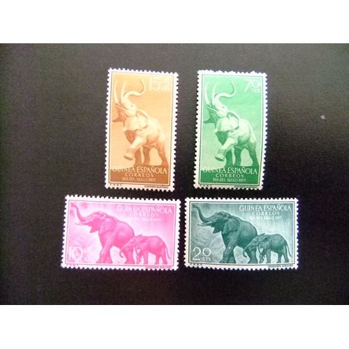 Ar Guinée Espagnole 1957 / Faune Mammifères Éléphants / Edifil 369 / 372 ** Yvert 384 / 387 ** Mnh