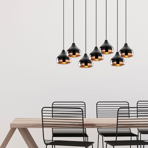 Maya - Suspension Filaire Noire Et Cuivrée 7 Lampes