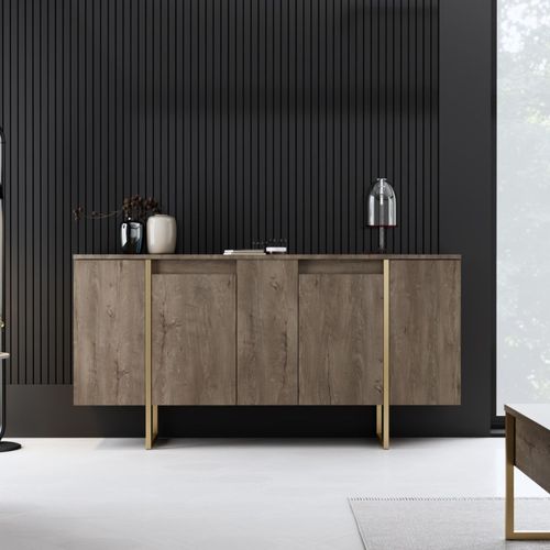 Luxor - Buffet Design Bois Et Or 160 Cm - 4 Portes