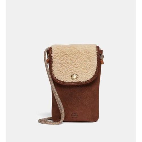 Mila Louise - Sac pochette porte téléphone Roel shearling et cuir - Marron