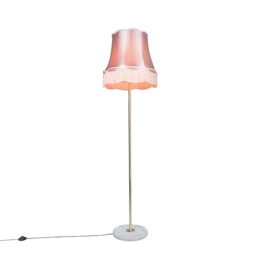 Qazqa Rã©Tro Lampadaire / Lampe De Sol / Lampe Sur Pied / Luminaire / Lumiere / ÃClairage Rã©Tro En Laiton Avec Abat-Jour Granny Rose 45 Cm - Kaso Tissu /Acier /Marbre...