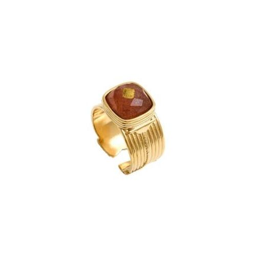 Satellite - Bague Ajustable Babylone Cabochon De Cornaline M - Orange - Orange