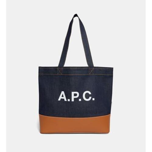 A.P.C. - Sac cabas Axel toile jean et cuir - Bleu