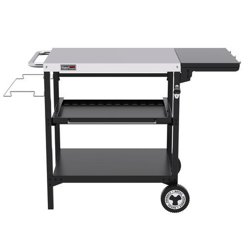 Desserte Extérieure Pour Plancha Royal Gourmet - 3 Étagères Chariot Pour Barbecue Avec Dessus De Table En Acier Inox 70 X 50 Cm Et Table D'appoint Pliable De 30 X 50 Cm