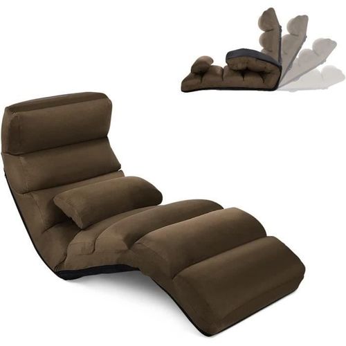 Costway Fauteuil Relax Pliable, Dossier 90°-180° Réglable Sur 5 Positions En Faux Daim Avec Oreiller Pour Salon, Chambre Marron