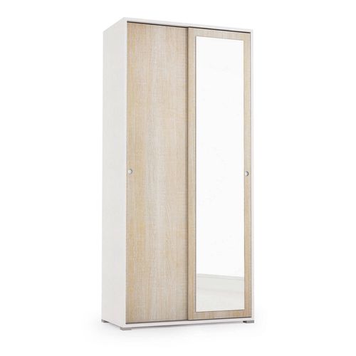 Armoire 2 Portes Effet Bois Beige, Blanc 90x45h195 Cm