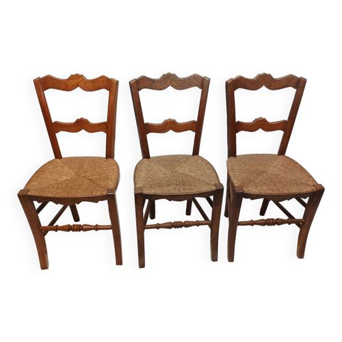 Lot De 3 Anciennes Chaises Vintage Bois