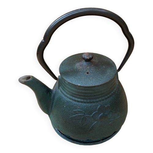 Ancienne Thire Japonaise En Fonte Verte Dcor Fleurs  Support Vintage Vert