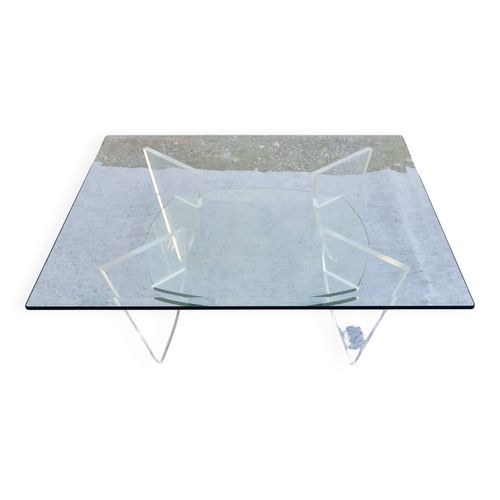 Table Basse Design Annes 1980 En Verre Et Perspex Lucite Transparent