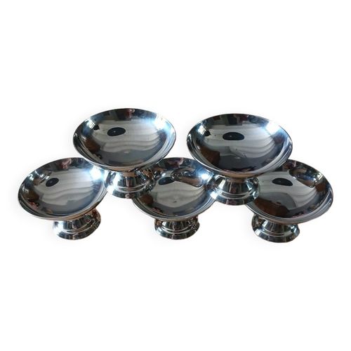 5 Coupes  Glace Anciennes En Inox Argent
