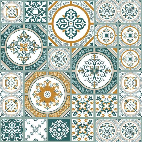 Toile Cirée Au Mètre - Largeur 140 Cm - Carreaux De Ciment - Emeraude - Vert Vert