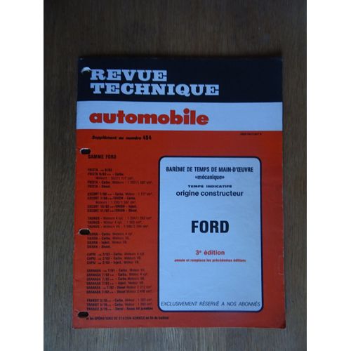 Revue Technique Automobile N°454 Barème De Temps De Main-D'oeuvre Ford