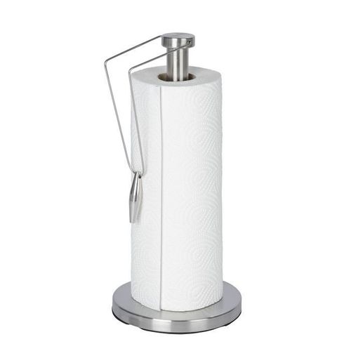 WENKO Porte Sopalin Preston, Porte Essuie Tout vertical avec barre de maintien, acier inox, ? 15x33 cm, argent mat