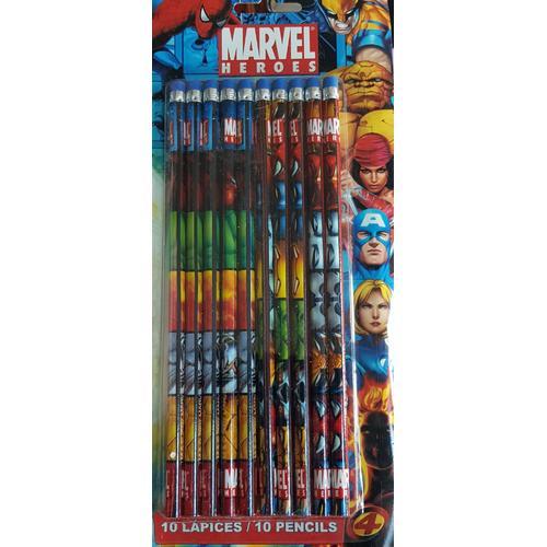 Papeterie / Fourniture / Rentrée Scolaire / Lot De 10 Crayons De Papier Supers Heros Avec Gomme Intégrée / Comics / Marvel