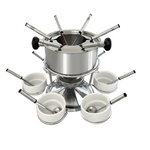 Fackelmann 1501750 Ensemble à fondue bourguignonne pour 6 personnes, fondue à la viande, fondue Chinoise, antiéclaboussures, acier inoxydable, acier chromé, céramique, diamètre 17 cm