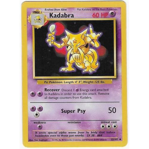 Kadabra 32/102 - 60 Hp - Pokemon Set De Base - Carte Anglaise