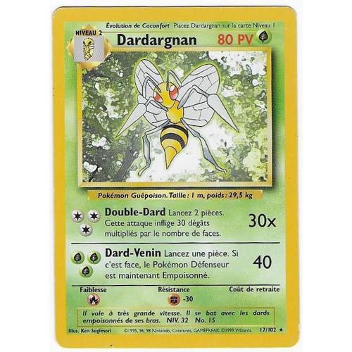 Dardargnan 17/102 - 80pv - Set De Base - Rare Carte Pokemon Française