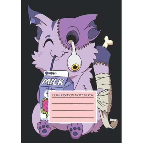 Halloween Kawaii Goth Composition Notebook: Creepy Spooky One Eyed Cat Journal