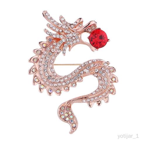 Broche Vintage Dragon Faux Perle, Corsage Uniformes Châle Pour Homme Et Femme Or + Rouge