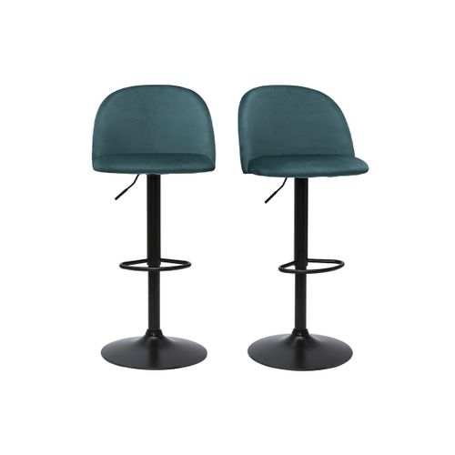 Tabourets De Bar Réglables Velours Bleu Pétrole Et Métal Noir (Lot De 2) Celeste