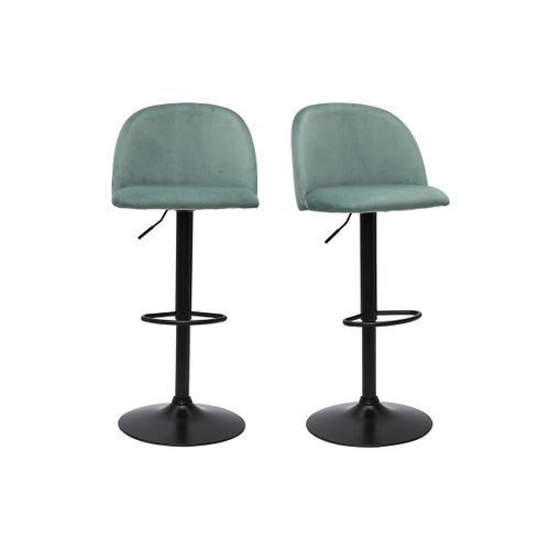 Tabourets De Bar Réglables Velours Céladon Et Métal Noir (Lot De 2) Celeste