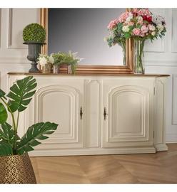 Robin Des Bois - Elisabeth ? Buffet Style Shabby Chic, Plateau En Chêne, 2 Portes, 2 Tablettes, Bois Certifié Fsc® - Blanc