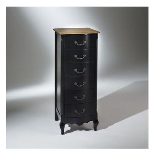Robin Des Bois - Oriane ? Colonne De Rangement Style Romantique, Plateau En Chêne, 6 Tiroirs, Bois Certifié Fsc® - Noir