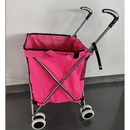 Chariot de Courses Pliable 90L COSTWAY, 4 Roues Freinage Direction à 360°, Cadre en Acier en Forme de X, Charge max 54 KG Rose