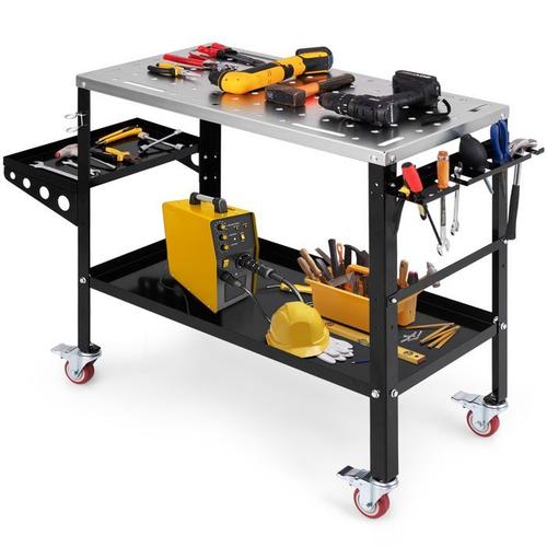 Établi de Bricolage COSTWAY-Plateau 92 x 46 cm Métal Galvanisé-4 Roues Universelles-Support et Plateau à Outils-Charge 540kg